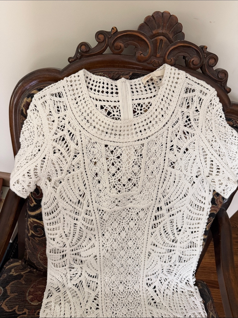 Maje White Crochet Short Sleeve Tunic